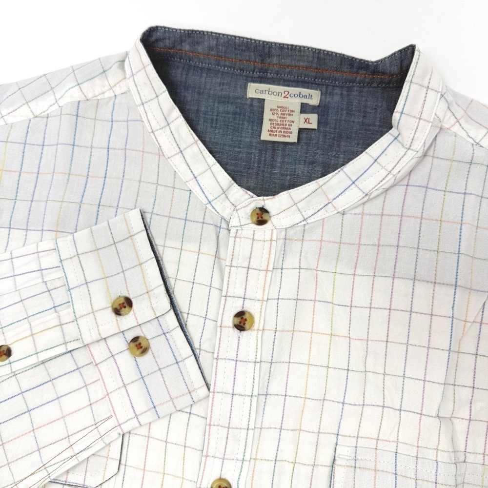 Carbon2Cobalt‎ Mens XL Band Collar Windowpane Check Button Down Shirt